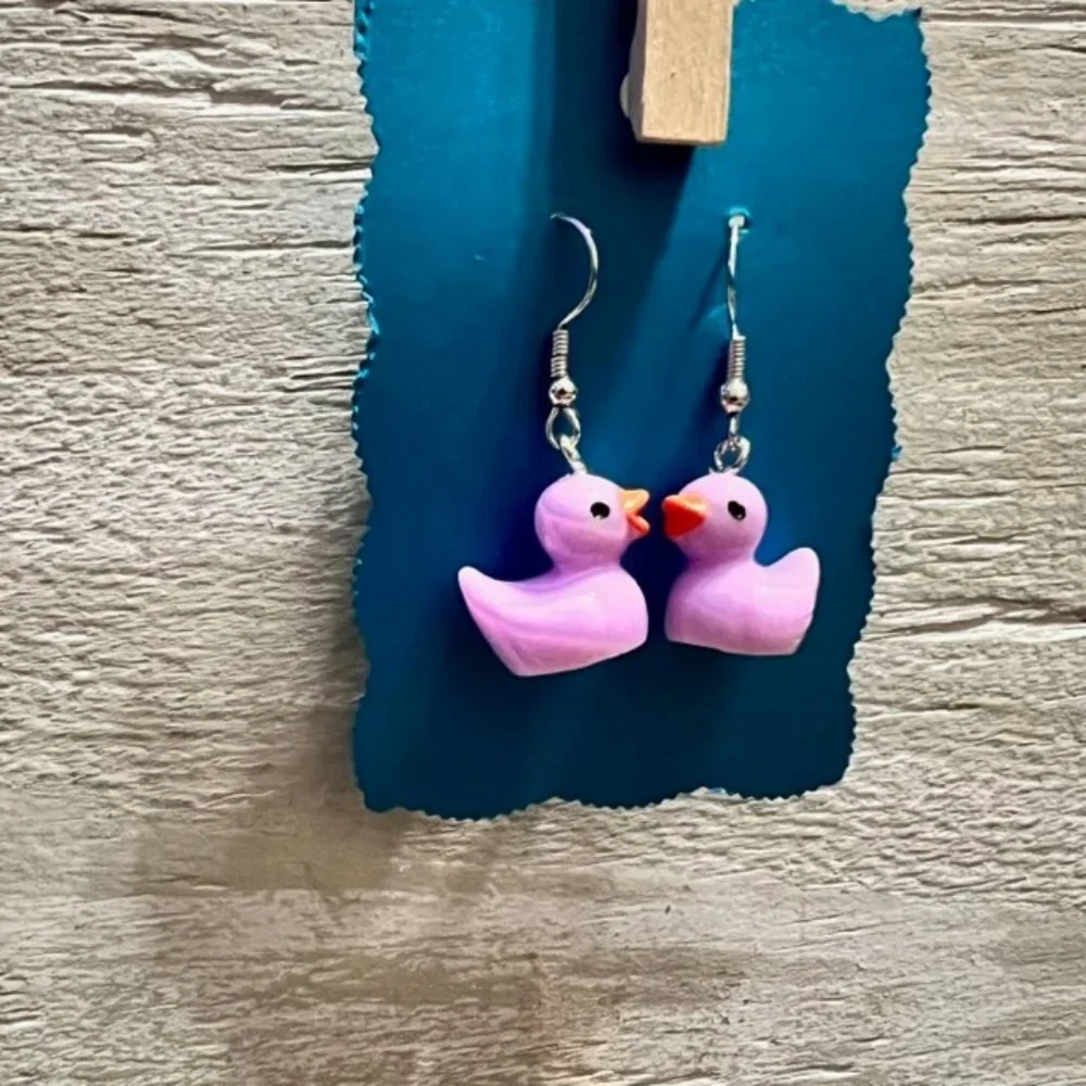 New Purple Resin Rubber Duck Earrings